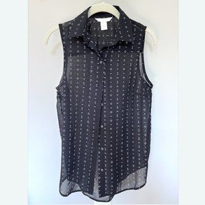 H&M Semi-Sheer Sleeveless Pattern Blouse (Size 0)